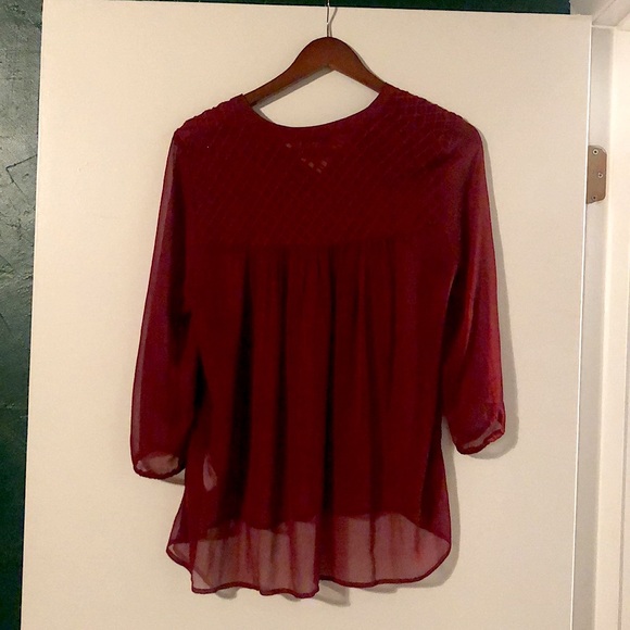 Dark red boho Lucky Brand blouse - Picture 2 of 3
